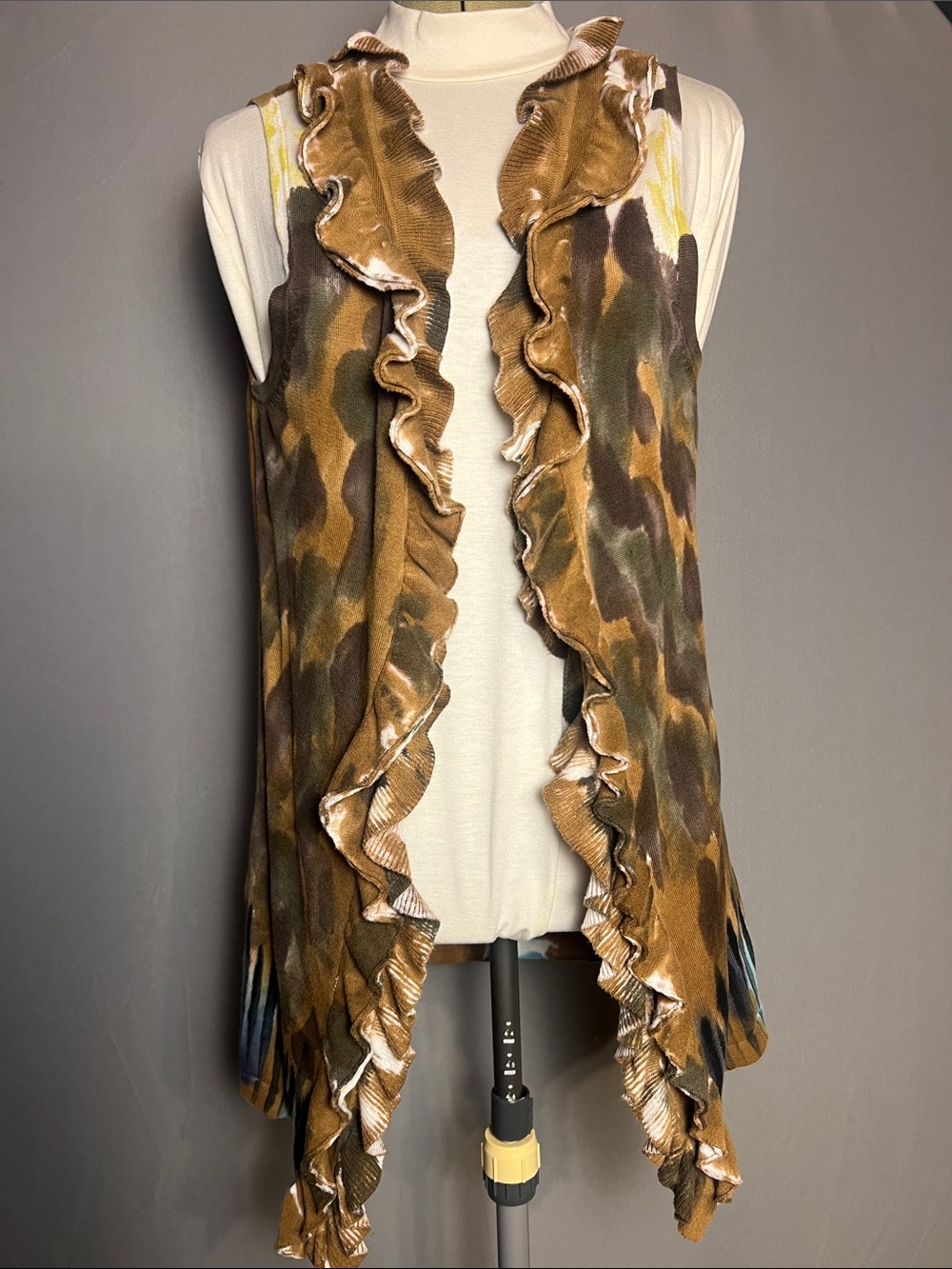 Adore Ruffle Cardigan Vest multi watercolor boho cotton